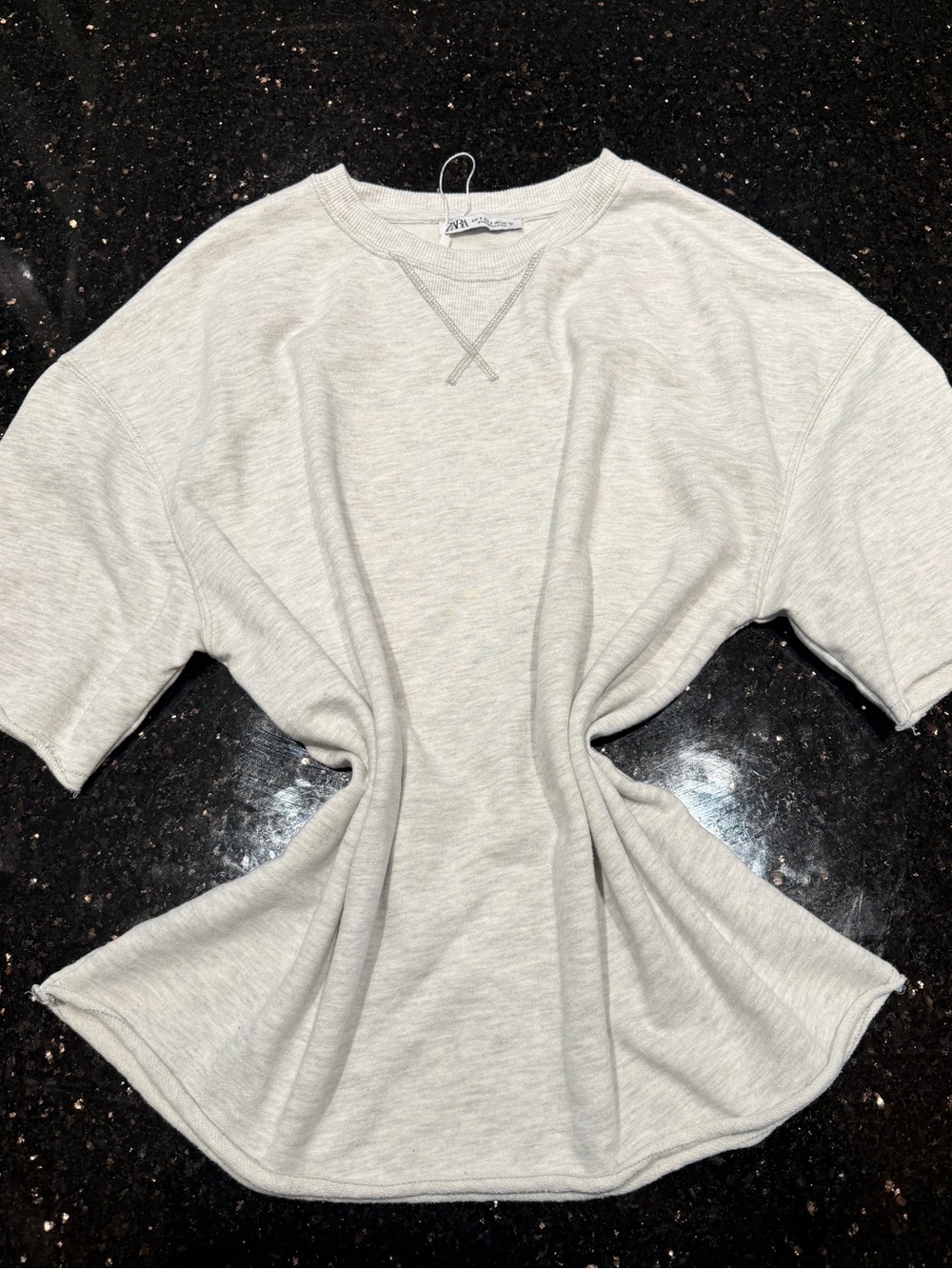 Zara Light Gray Short-Sleeve Crewneck Sweatshirt